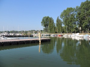 Les trois embarcadères (dont celui déjà en fonction), les postes à quai de l'autre berge.