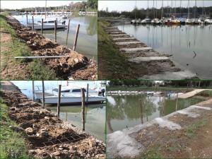 Travaux de mise en état de la berge nord du Porto del Sole.