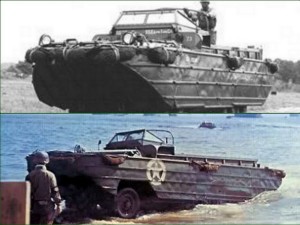 Véhicule militaire amphibie de l'armée américaine en 1944.