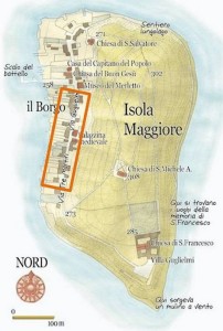 Carte de l'Isola Maggiore   -   La section encadrée correspond à la partie de la via Guglielmi photographiée pour cet article.