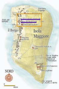 Carte de l'Isola Maggiore avec, dans l'encadré, la partie de via Guglielmi concernée par cet article.