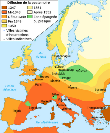 Progression géographique de la Peste Noire en Europe.