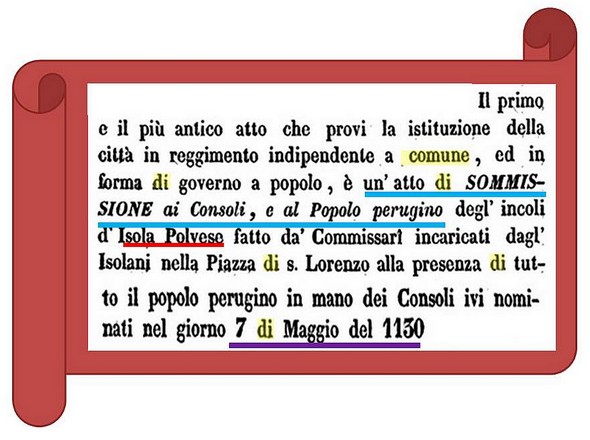 Acte de soumission de l'Isola Polvese à la cité de Perugia.1130